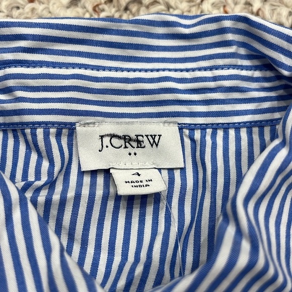 NWT J Crew Short Sleeve Collared Mini Dress Blue White Stripe Sz 4 - Picture 2 of 9